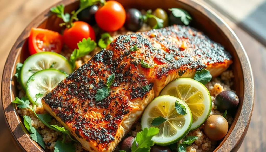 blackened salmon bowl