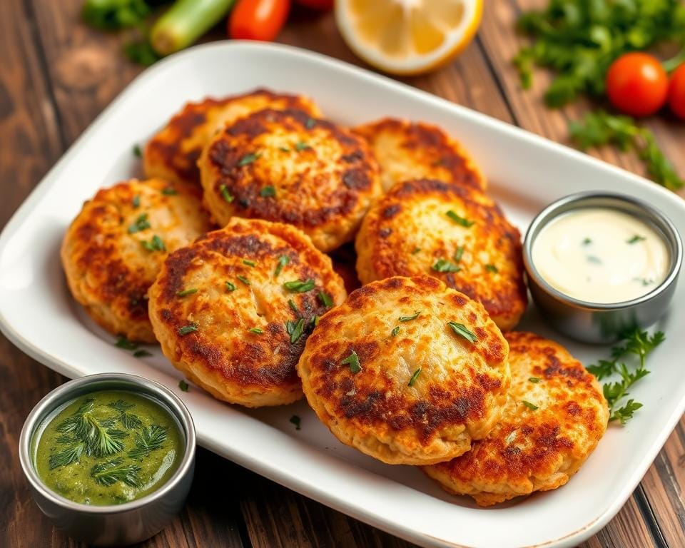 Salmon cakes with sauces